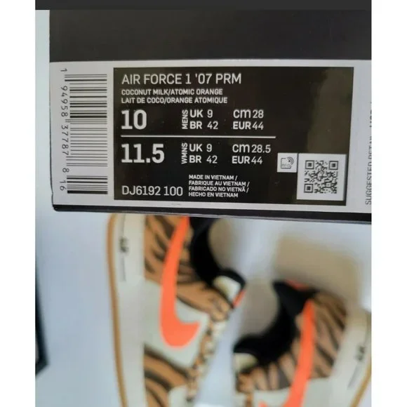 A49 SIZE 10 MEN'S NIKE AIR FORCE 1'07 PRM COCONUT MILK ORANGE DJ6192 100